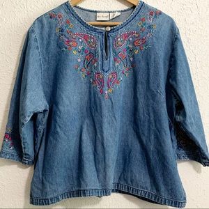 Two Twenty vintage denim and paisley top